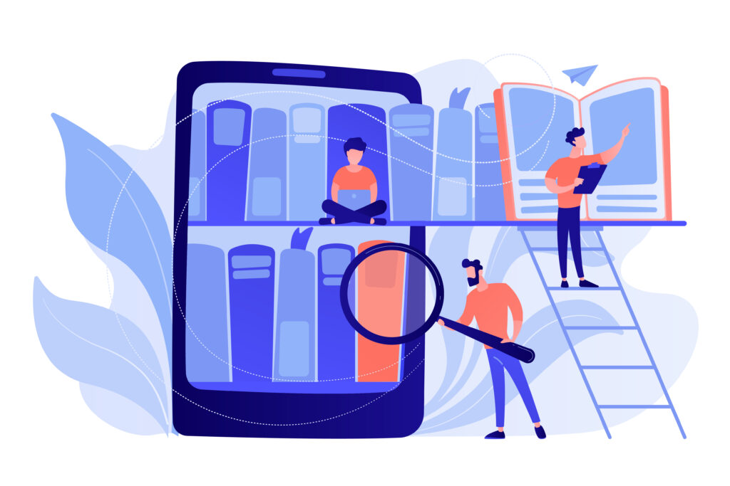 "Digital library showing organized educational content on multiple devices"